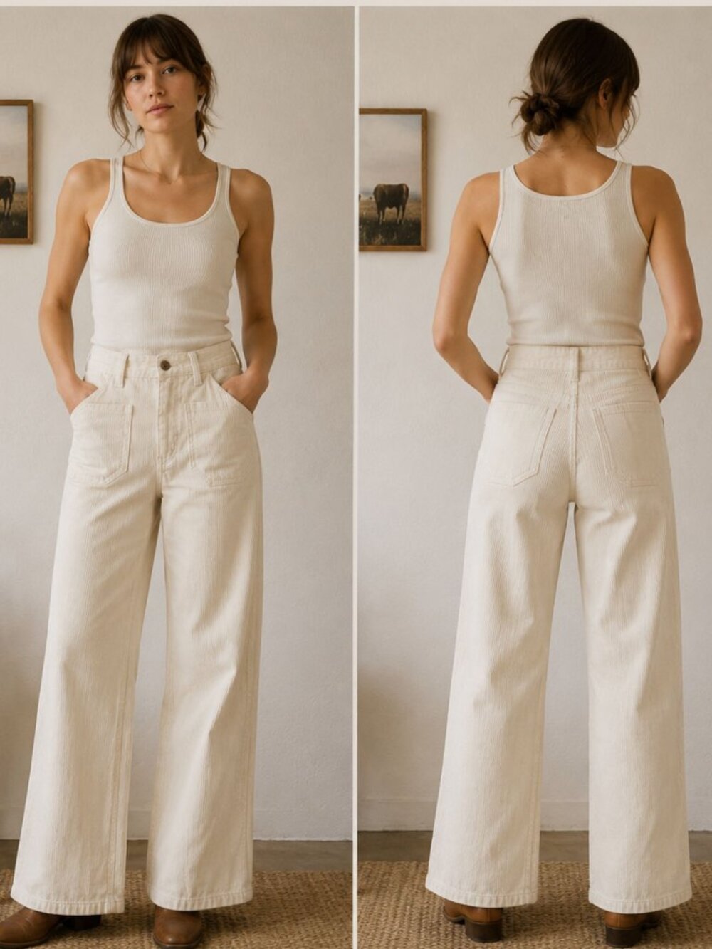 Lykke Wullf Ivory Corduroy Ranch Pants Size Medium Made in Los Angeles